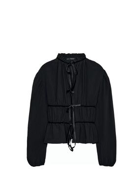 Zara Black Ruffled Blouse NWT